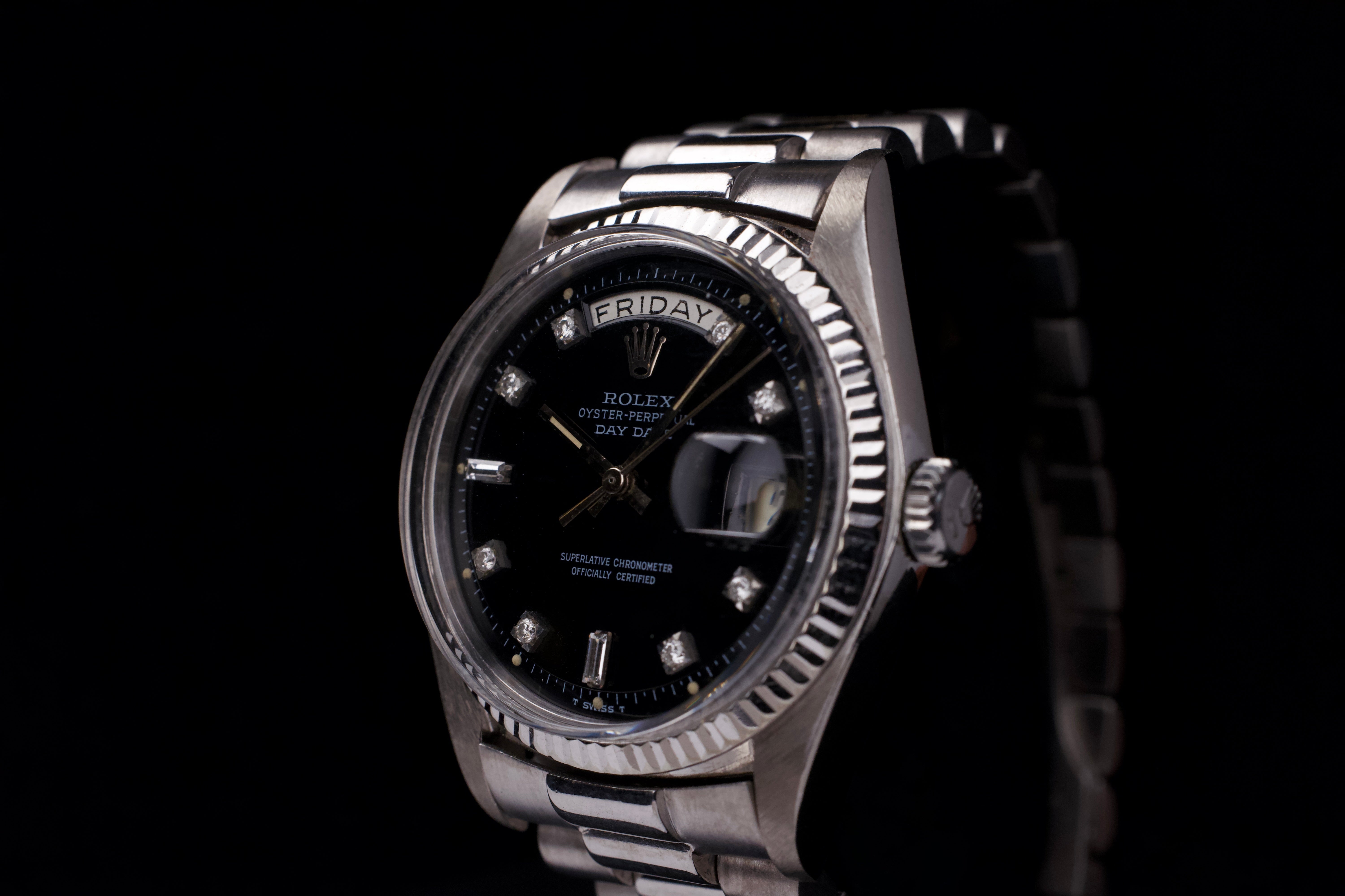 1976, Rolex Day-Date Ref.1803 Diamond Index Black Dial