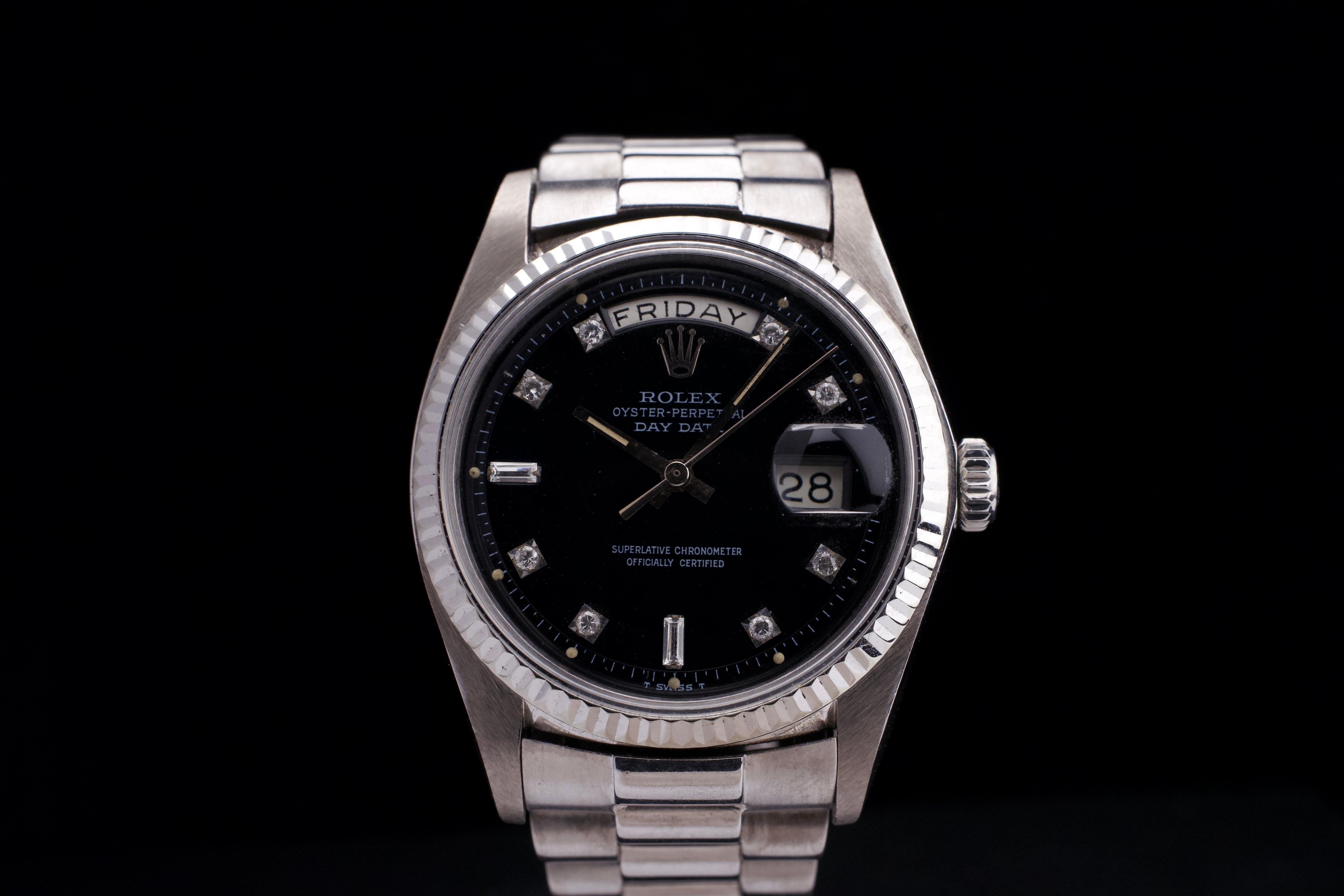1976, Rolex Day-Date Ref.1803 Diamond Index Black Dial