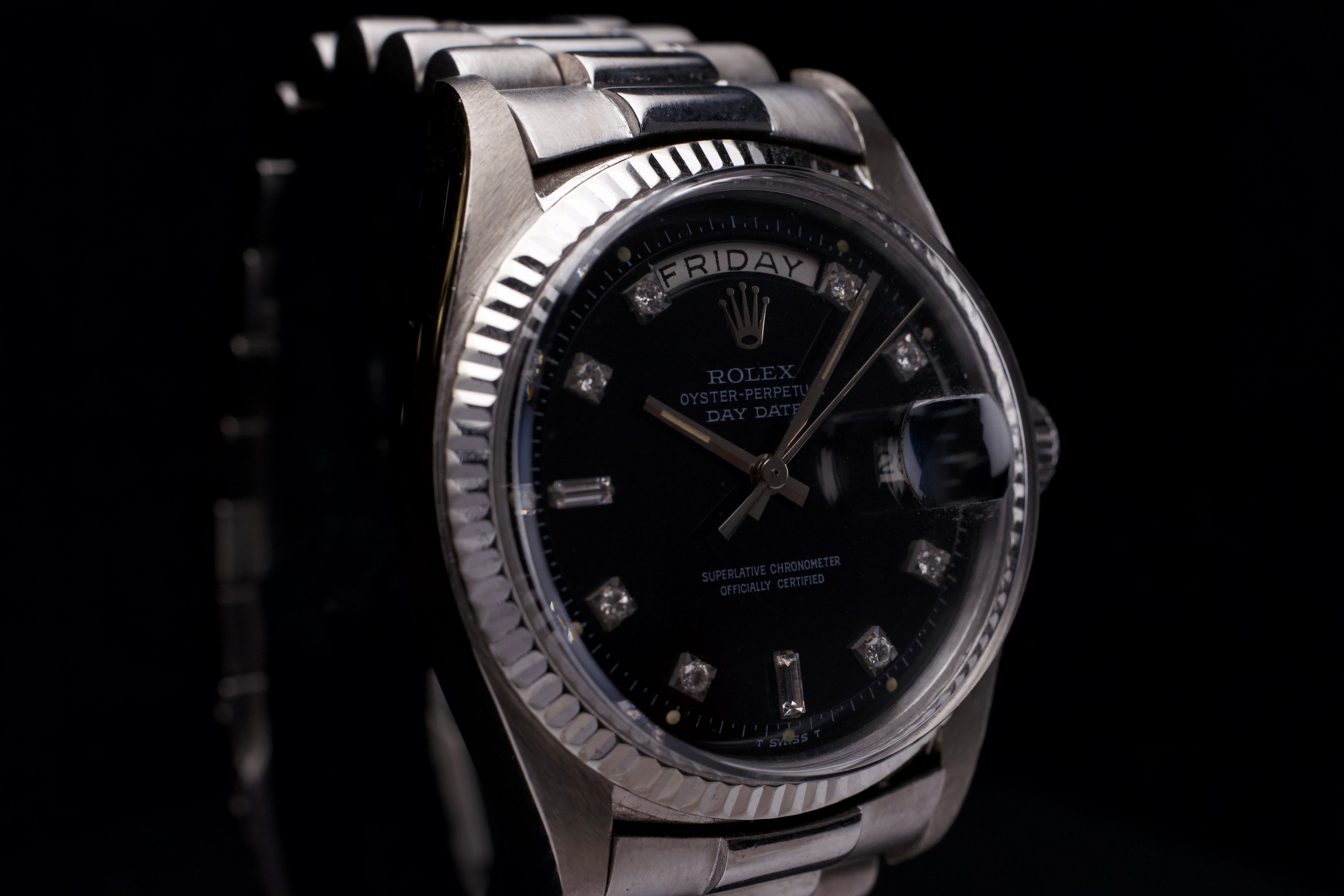 1976, Rolex Day-Date Ref.1803 Diamond Index Black Dial
